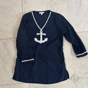 Charter Club Navy Blue Tunic with White Anchor Detail
